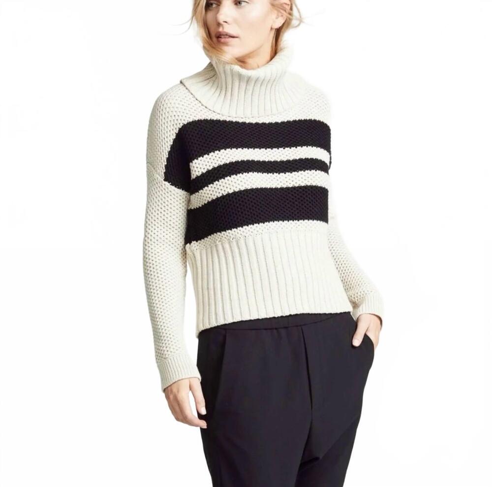 NEW CHASER cowl neck knit sweater in cream / black
